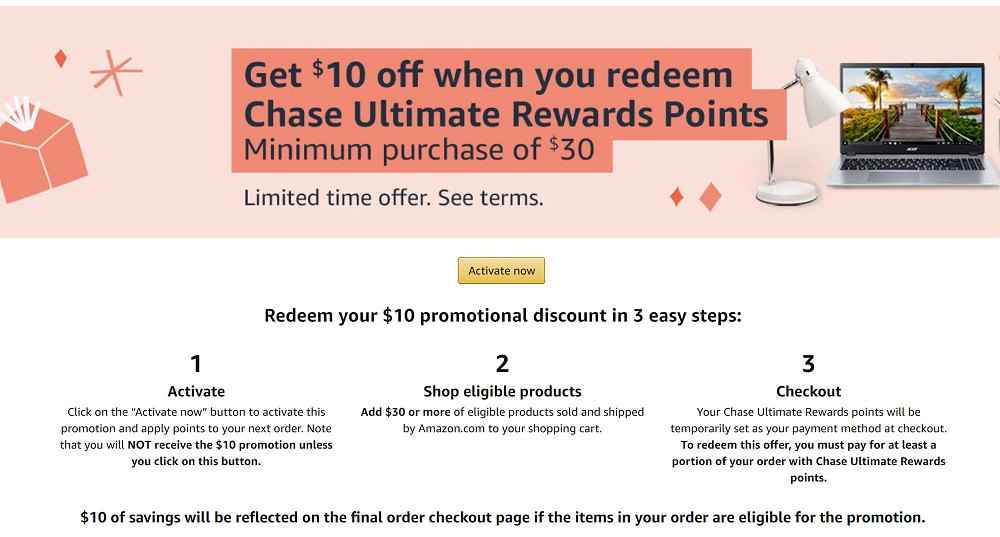 Amazon Chase Ultimate Rewards $10 Off $30