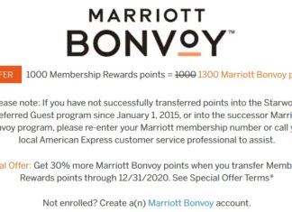American Express Membership Rewards Marriott 30% Transfer Bonus