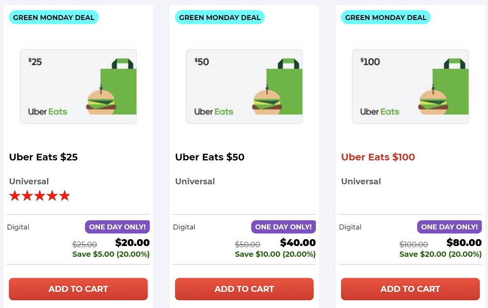 (EXPIRED) 20 off Uber Eats and DoorDash gift cards online