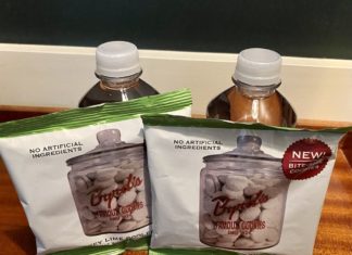 two bags of food on a table