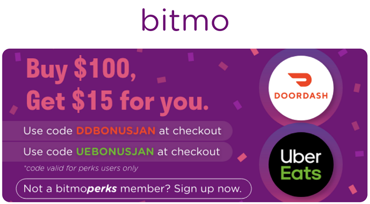 Bitmo Buy 100 Uber Eats Or Doordash Gift Card Get 15 Uber Eats Or Doordash Gift Card Free With Promo Code Laptrinhx News