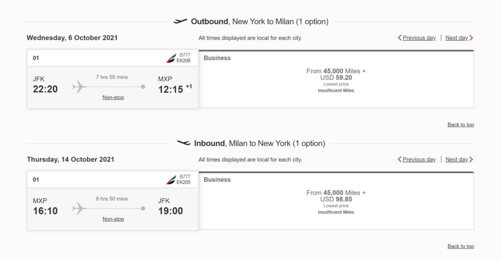 Emirates Sweet Spot Awards: First class from 30K miles round trip