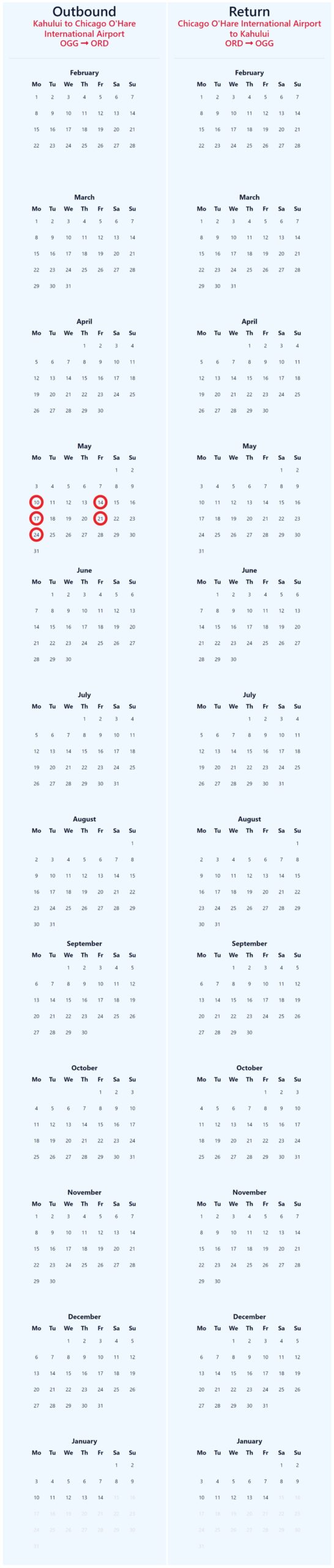 a calendar with months and dates