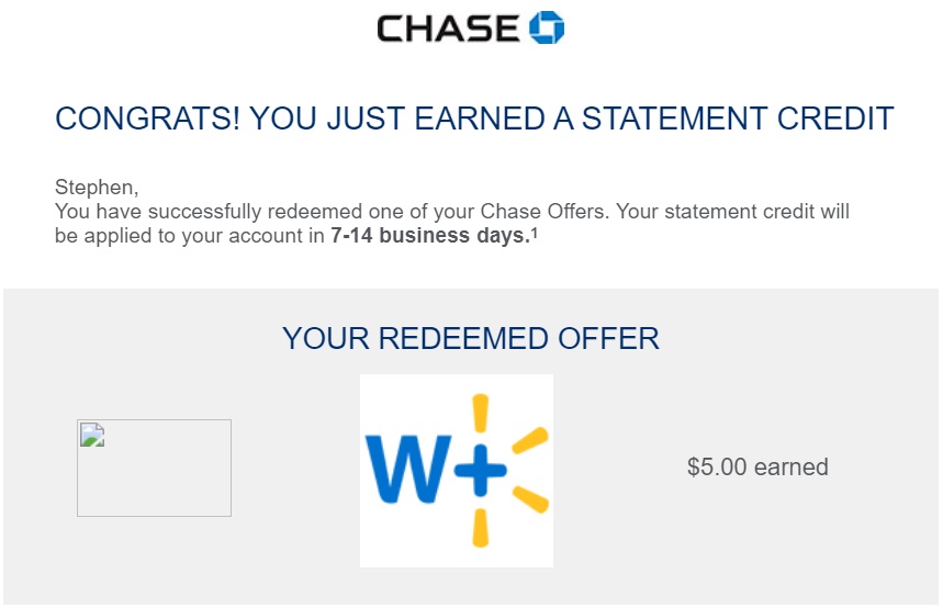 Walmart+ Chase Offer confirmation