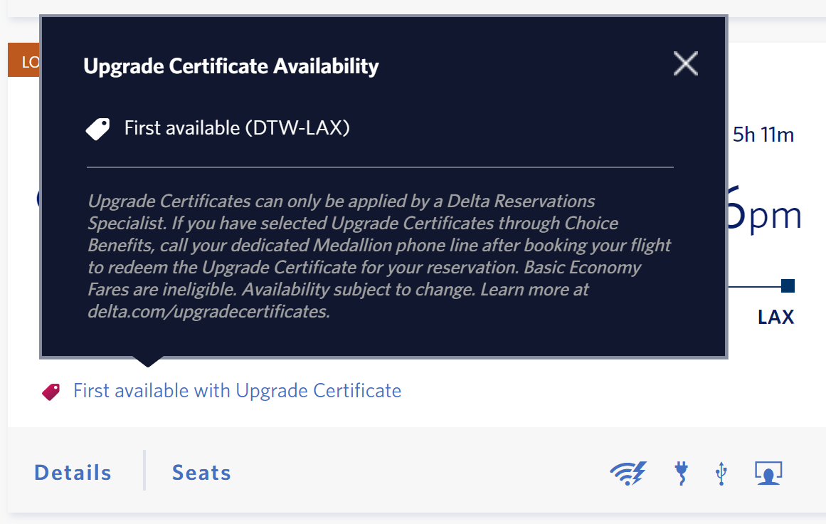 Delta Regional Upgrade Certificate availability wording
