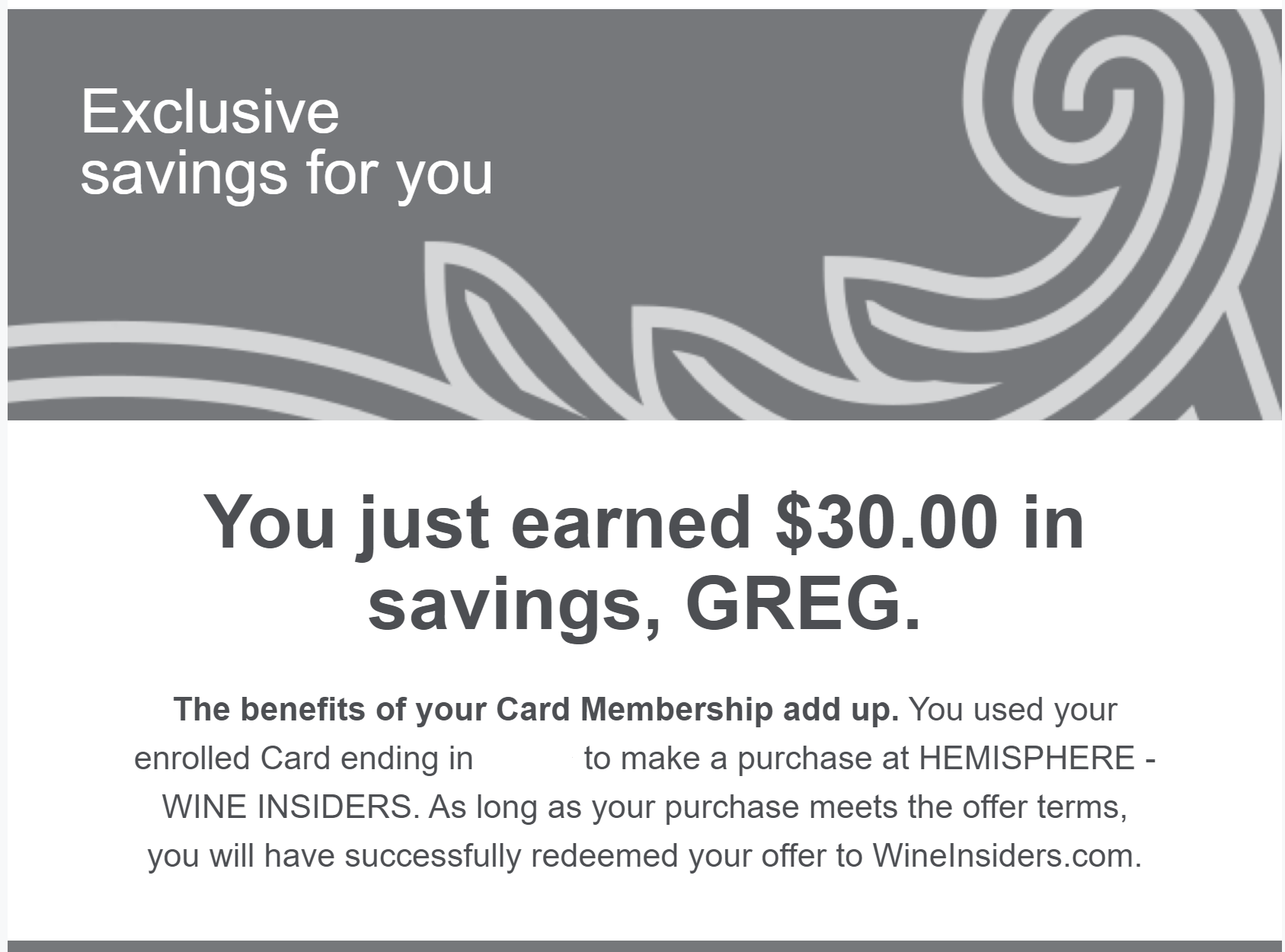 Wine Insiders Amex Offer confirmation