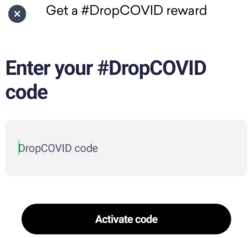 Drop promo code entry screen