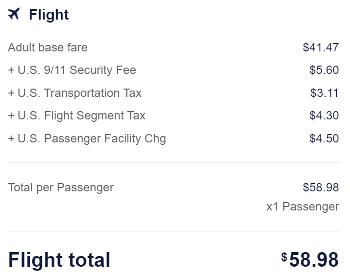 Southwest $58.98 flight