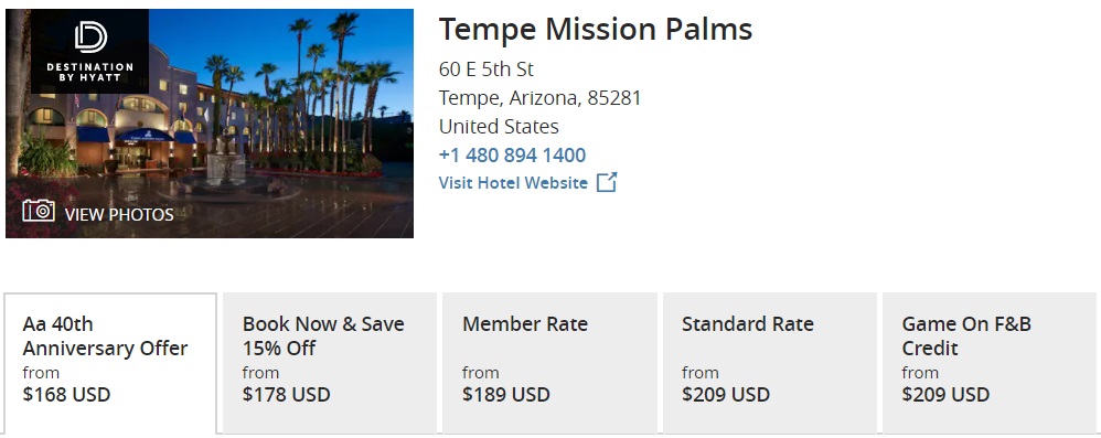 Tempe Mission Palms pricing