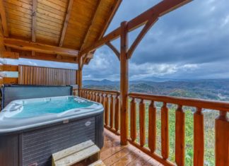 a hot tub on a deck