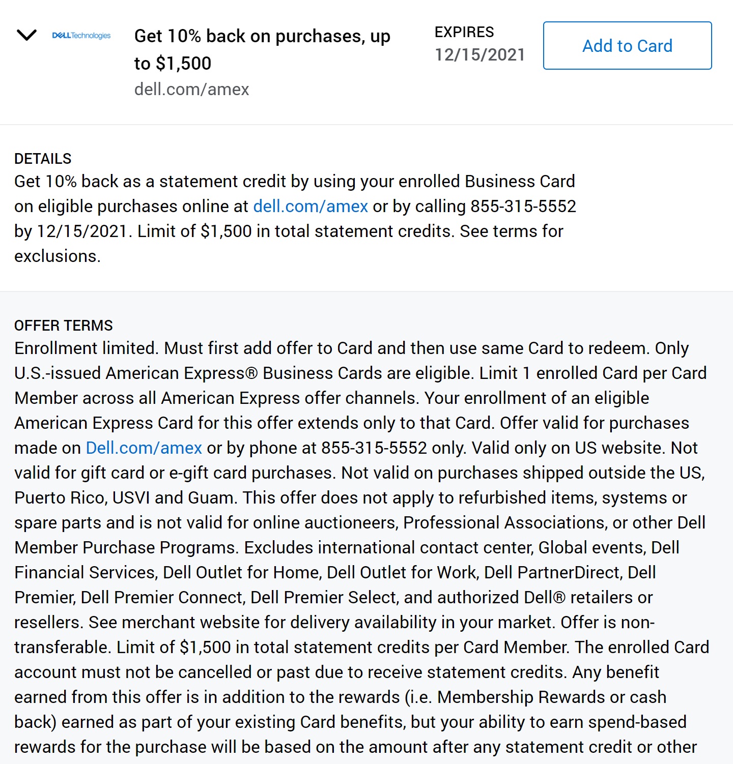 10% back on Dell up to $1500 back w/ new Amex Offer