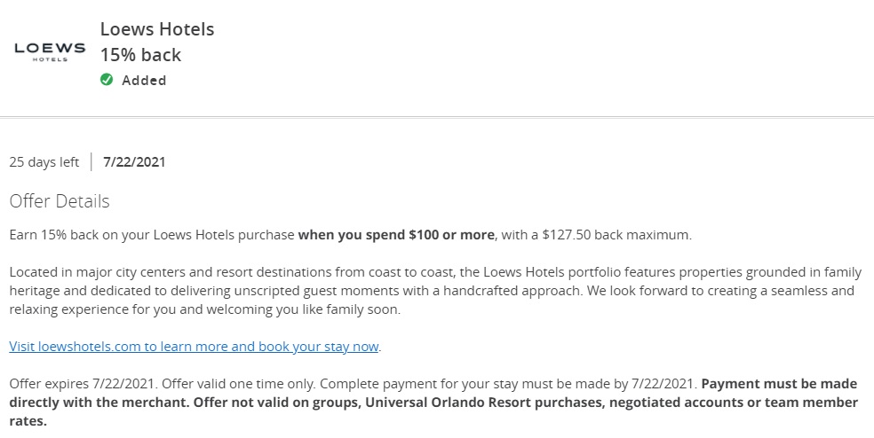 Loews Hotels Chase Offer