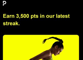 a woman running with a yellow background