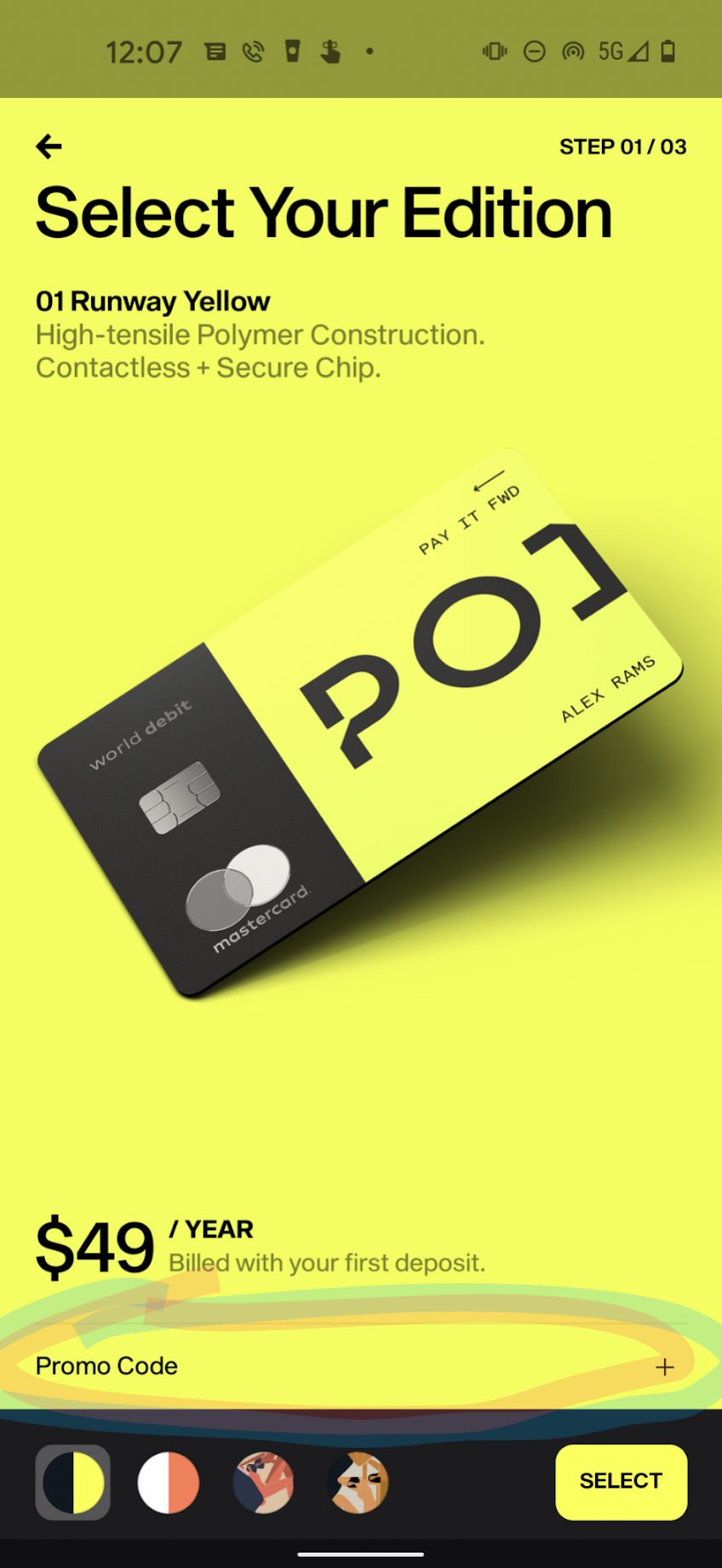 a black and yellow credit card