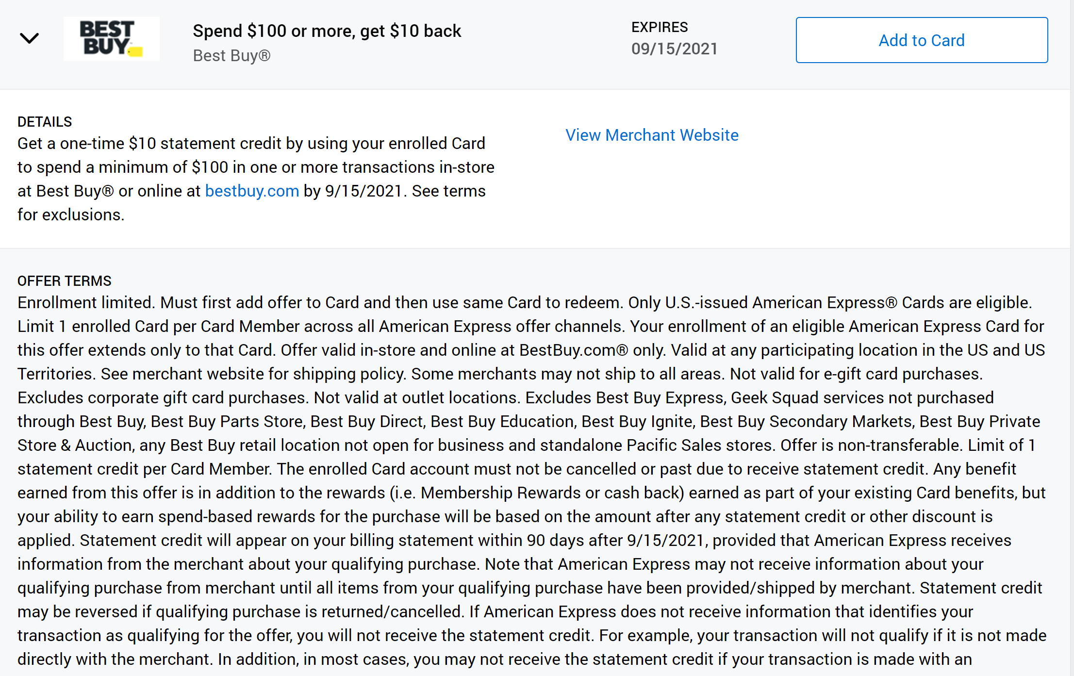 Expired Best Buy 10 Back On 100 With Targeted Amex Offer Enrollment Required