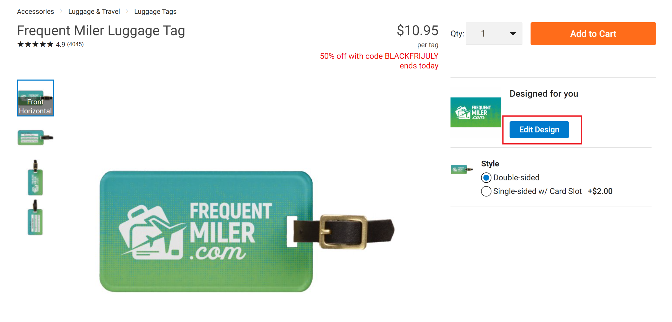 a green luggage tag with a black strap