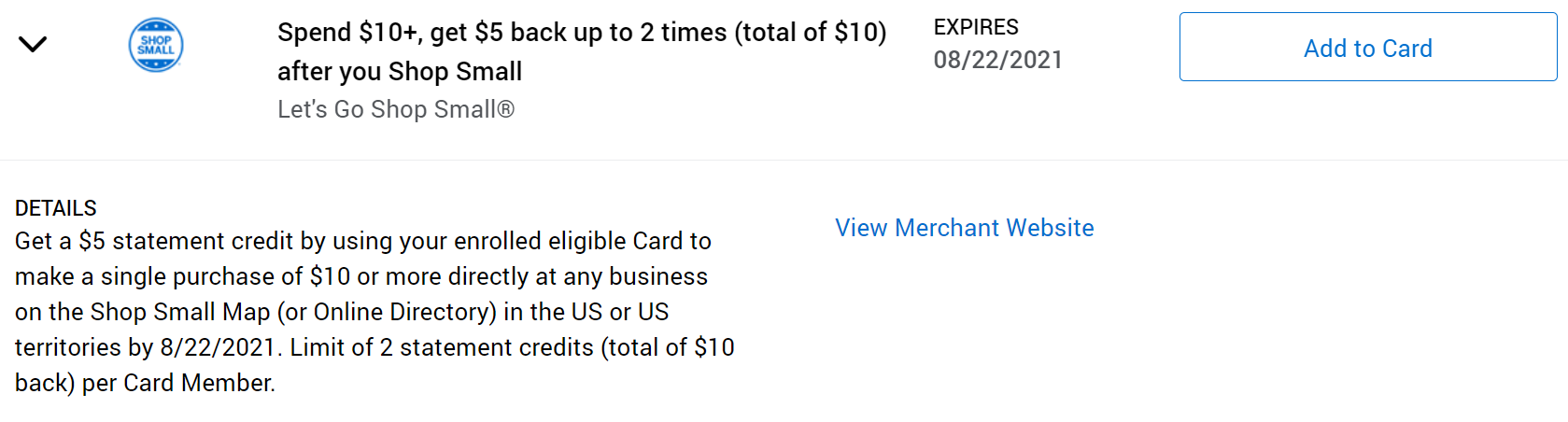 Shop Small Amex Offer