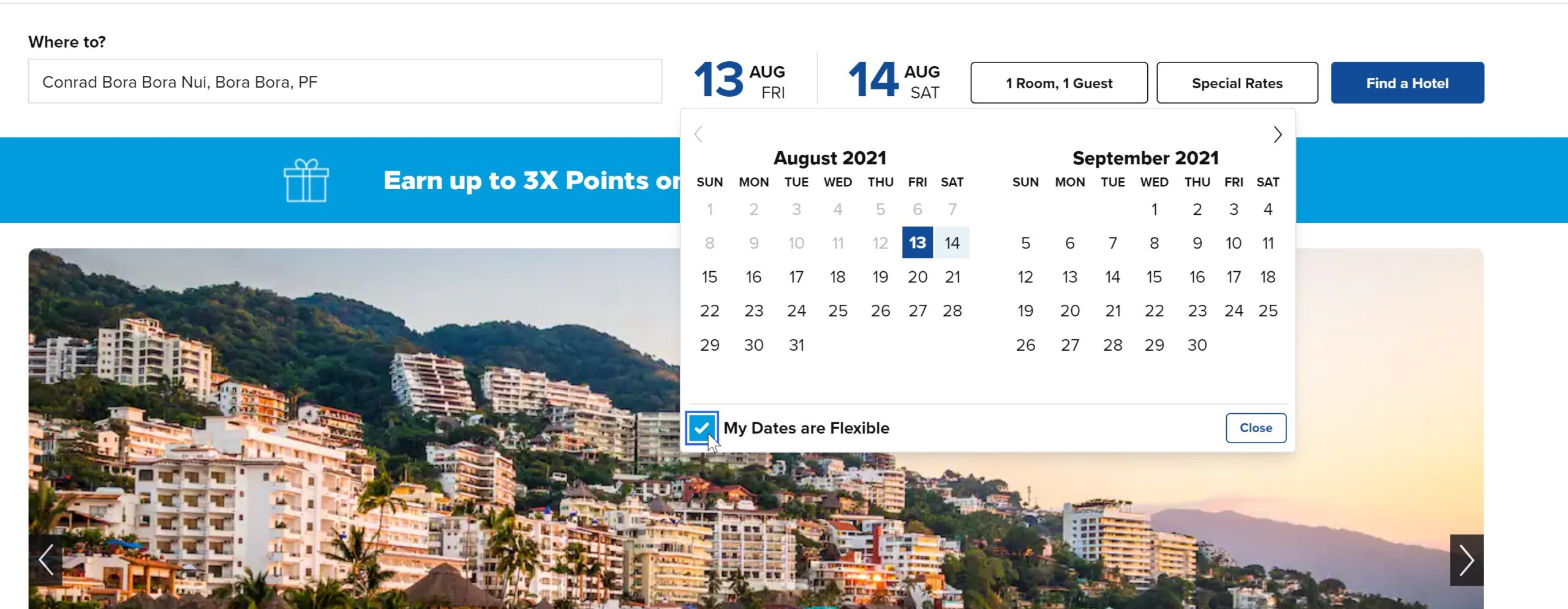 How to find the Hilton flexible date calendar