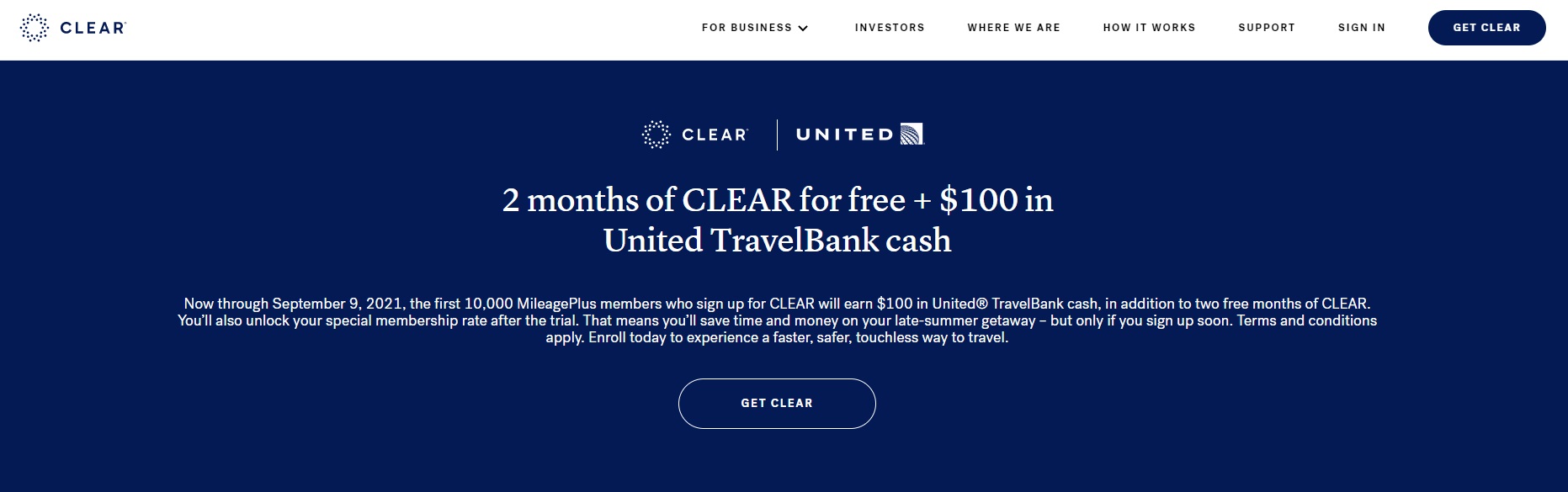 (Back Again) Get $100 United Travel Bank money with CLEAR membership
