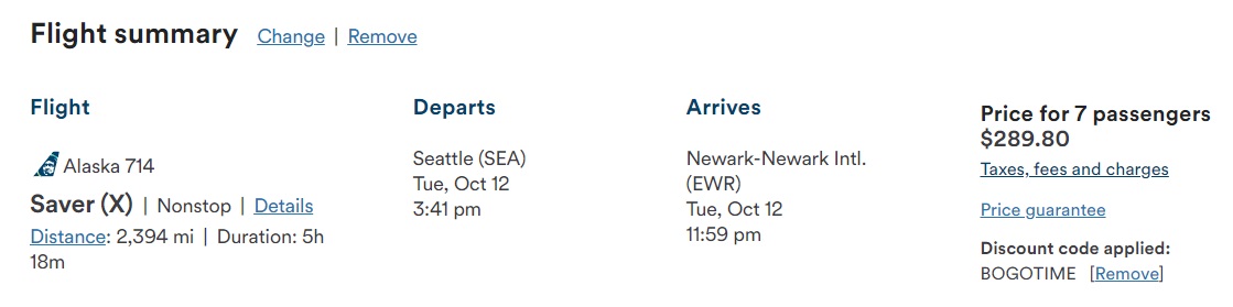 Alaska Airlines SEA-EWR