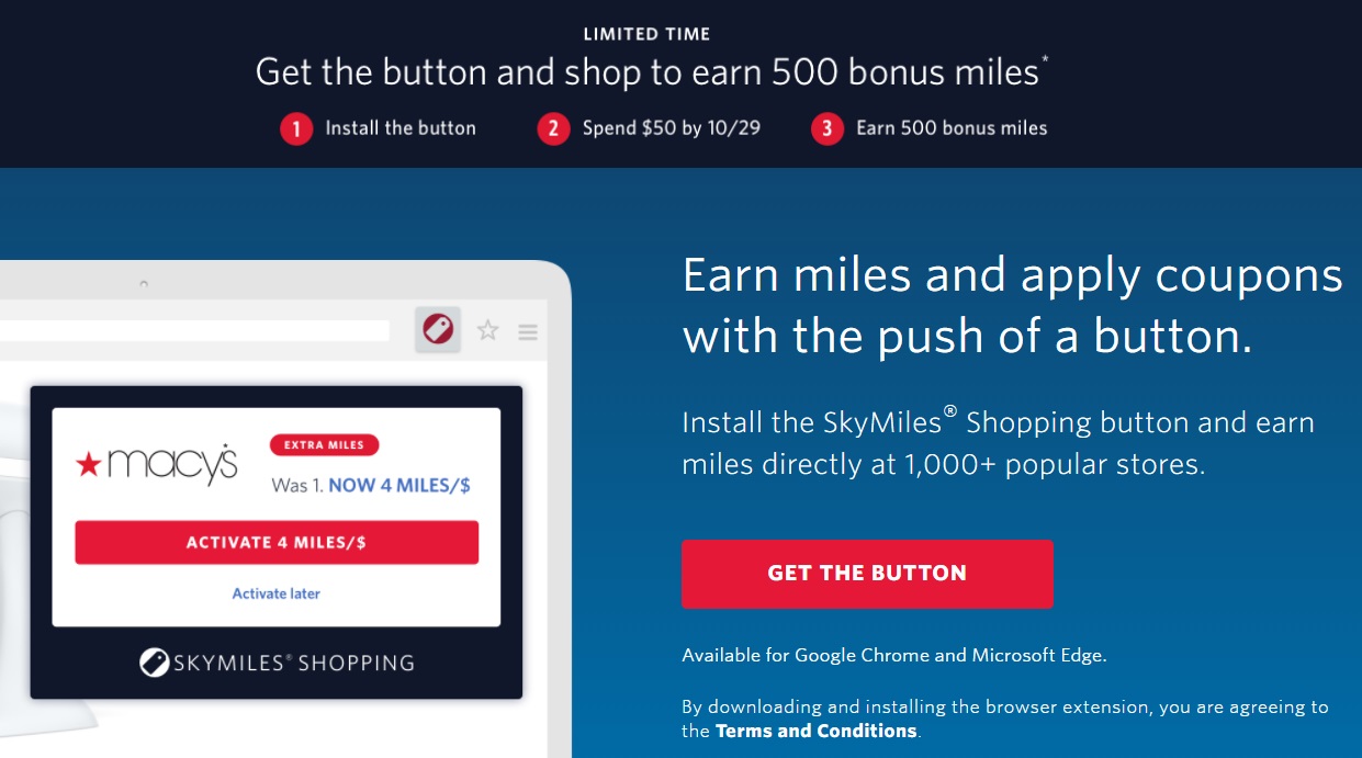 Delta shopping portal browser button promotion