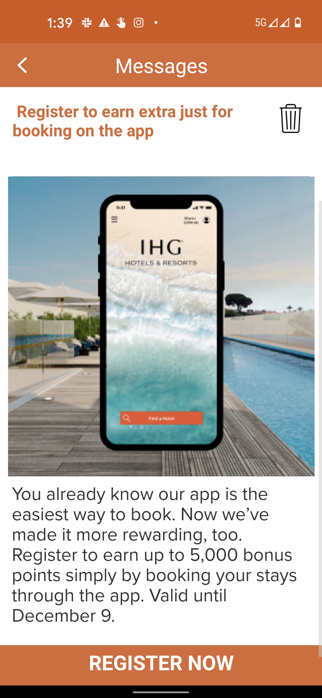 a cellphone with a swimming pool in the background