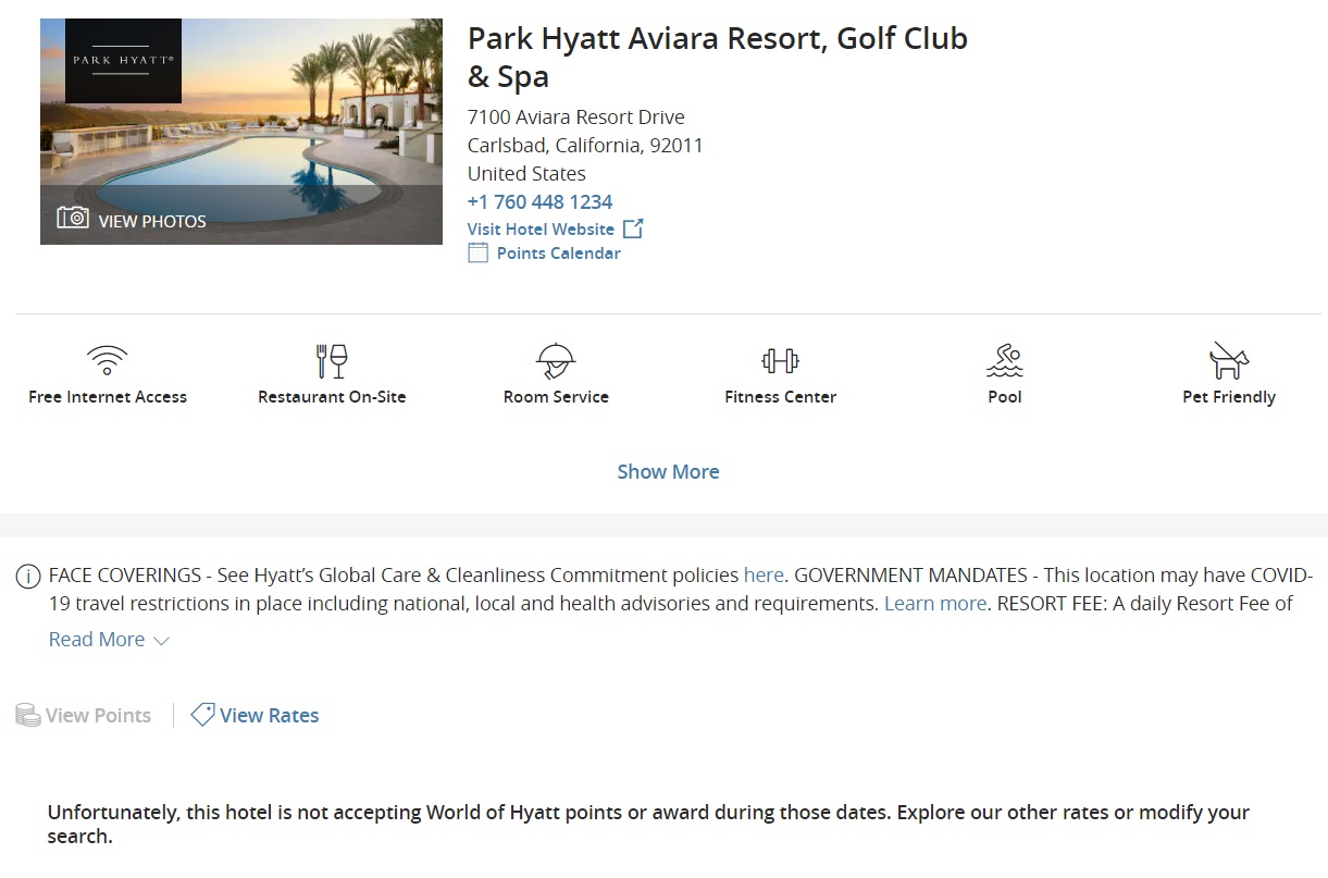 Park Hyatt Aviara Resort NYE - no award nights