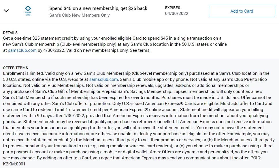 Sam's Club Membership Amex Offer 04.30.22