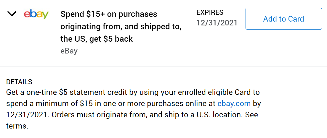eBay Amex Offer Spend $15 Get $5