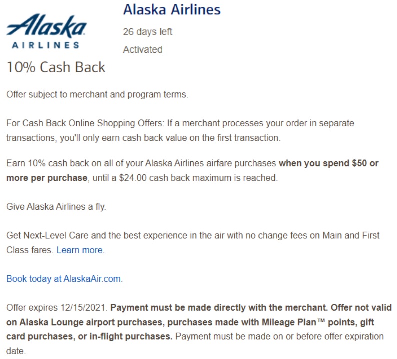 Alaska Airlines BankAmeriDeal