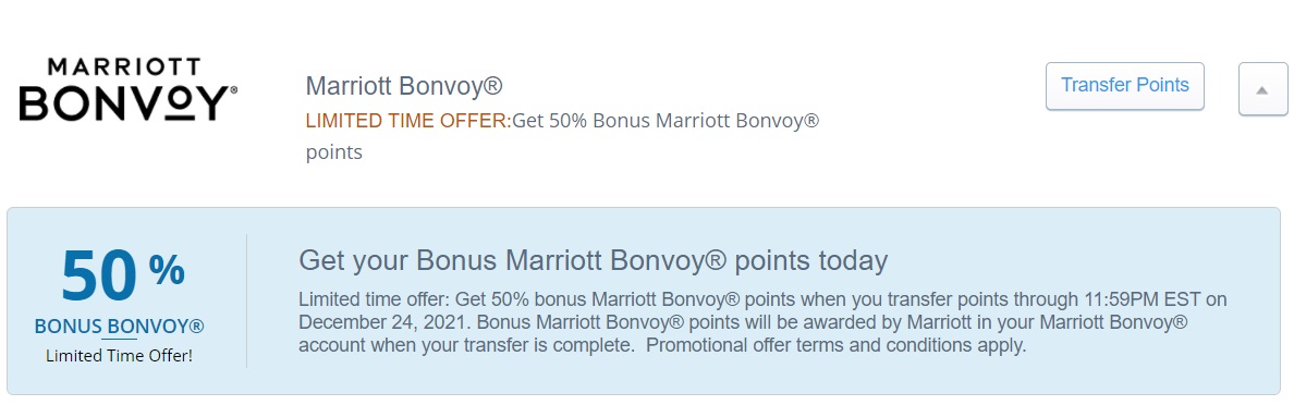 Chase Ultimate Rewards Marriott Bonvoy Transfer Bonus 50%