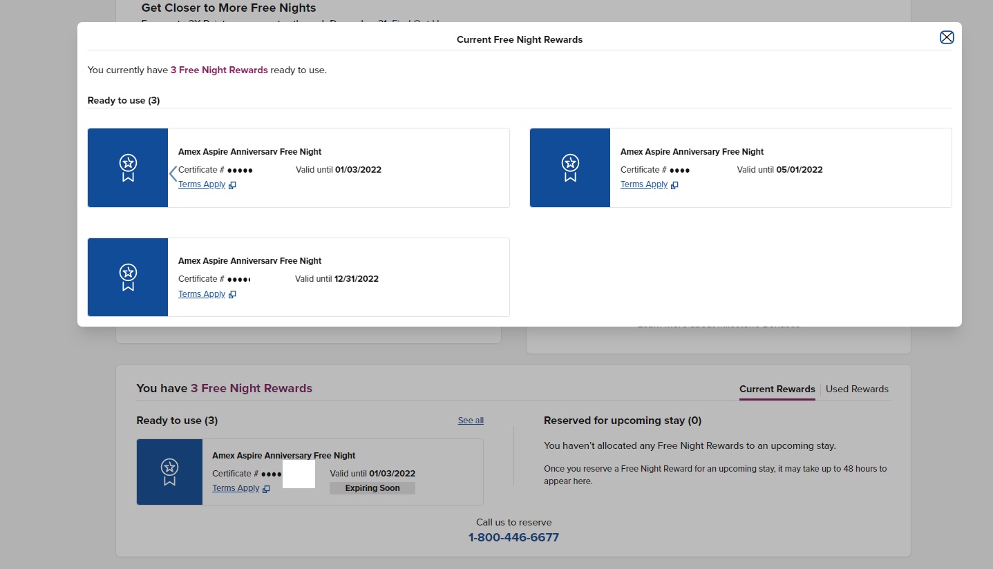 Hilton free night certificates show up in your online account w/ expiration dates