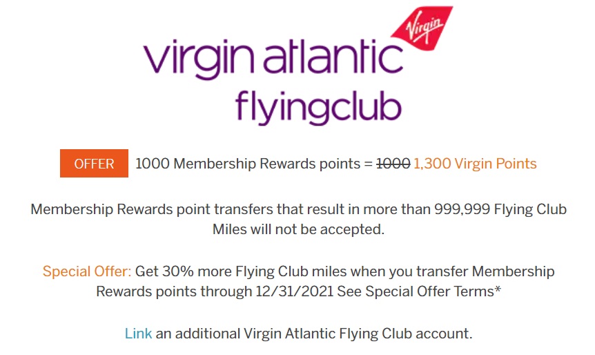 American Express Membership Rewards Virgin Atlantic Transfer Bonus