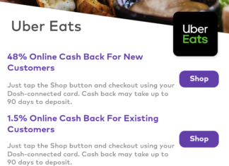 Dosh Uber Eats 48% Cashback New 1.5% Cashback Existing