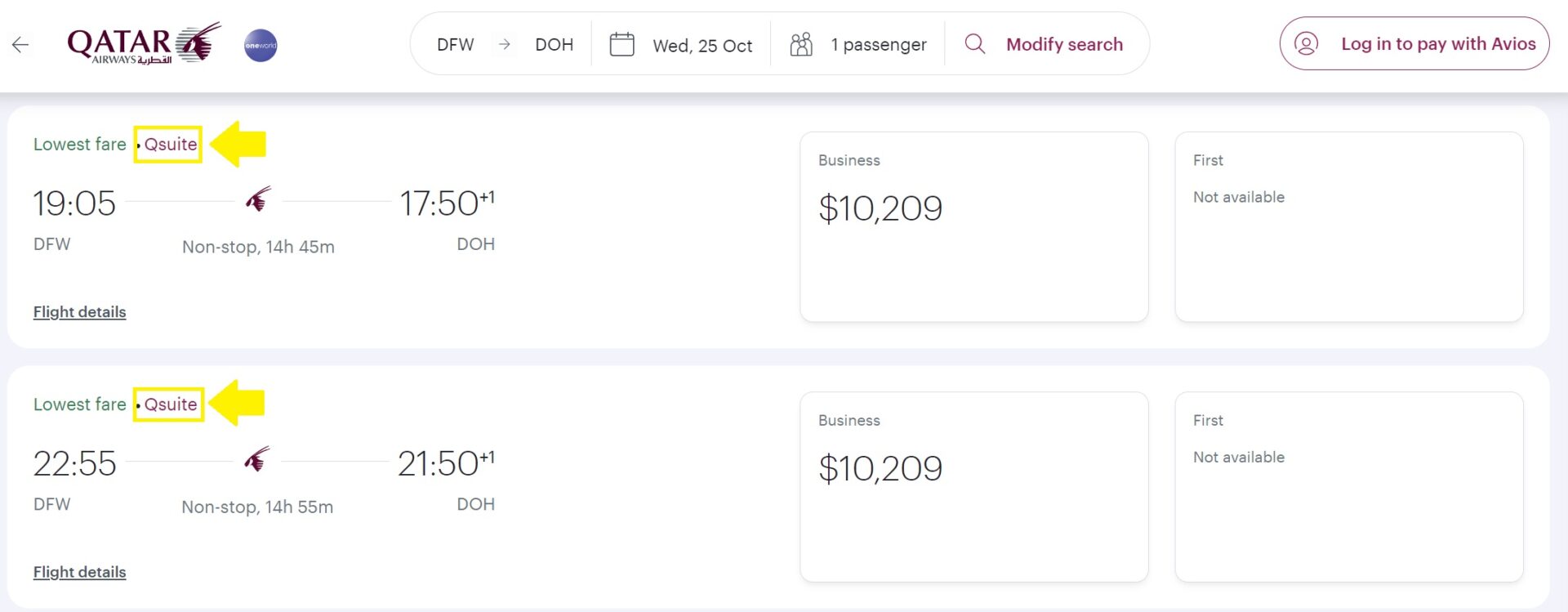 How to find Qatar QSuites award space