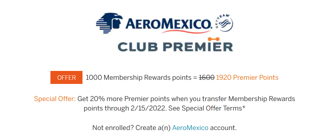 EXPIRED) 20% Transfer Bonus from AMEX Membership Rewards to AeroMexico Club  Premier