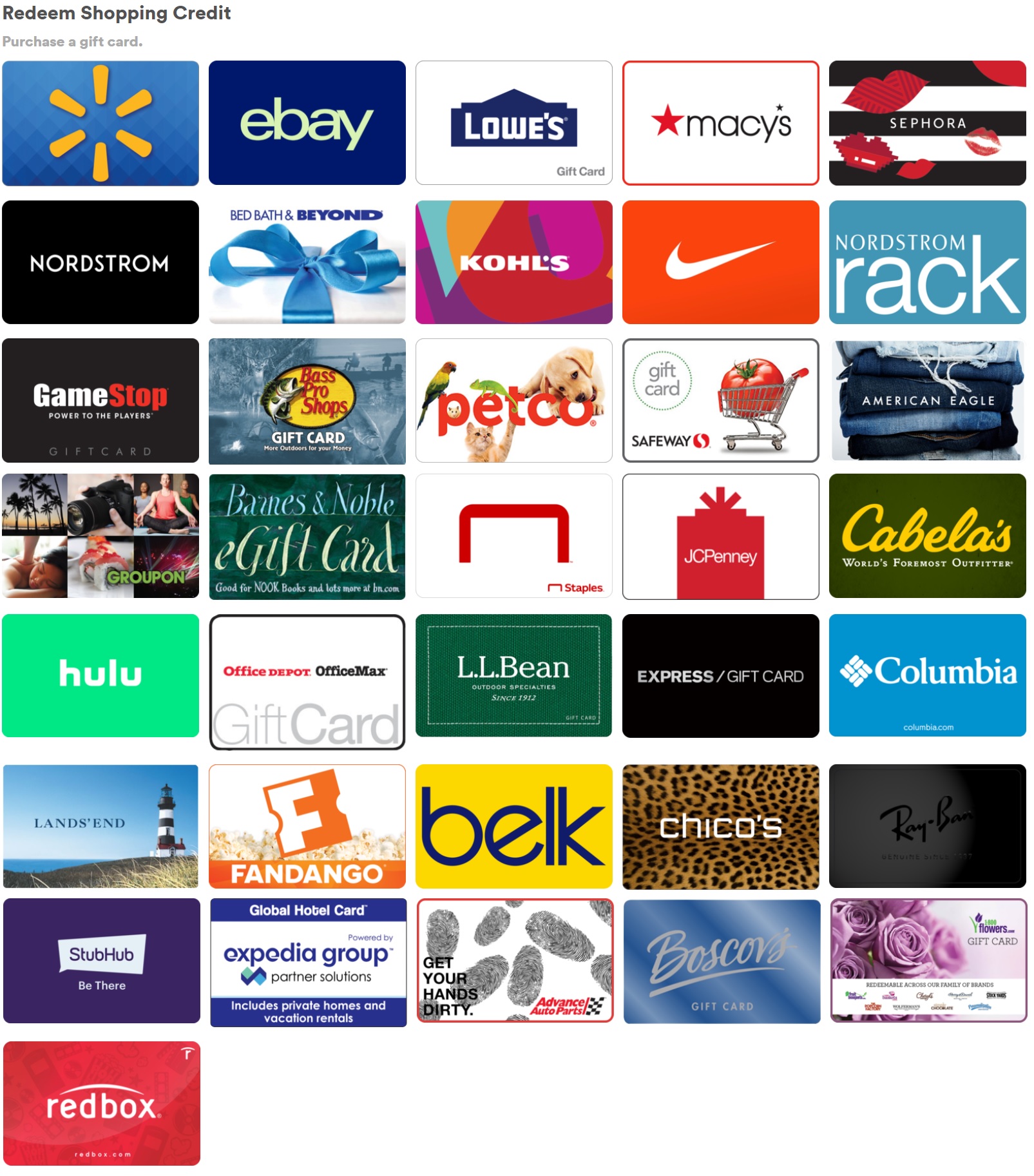 Capital One Shopping Redeem Credits Gift Card List