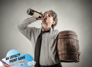 a man drinking from a bottle and a barrel