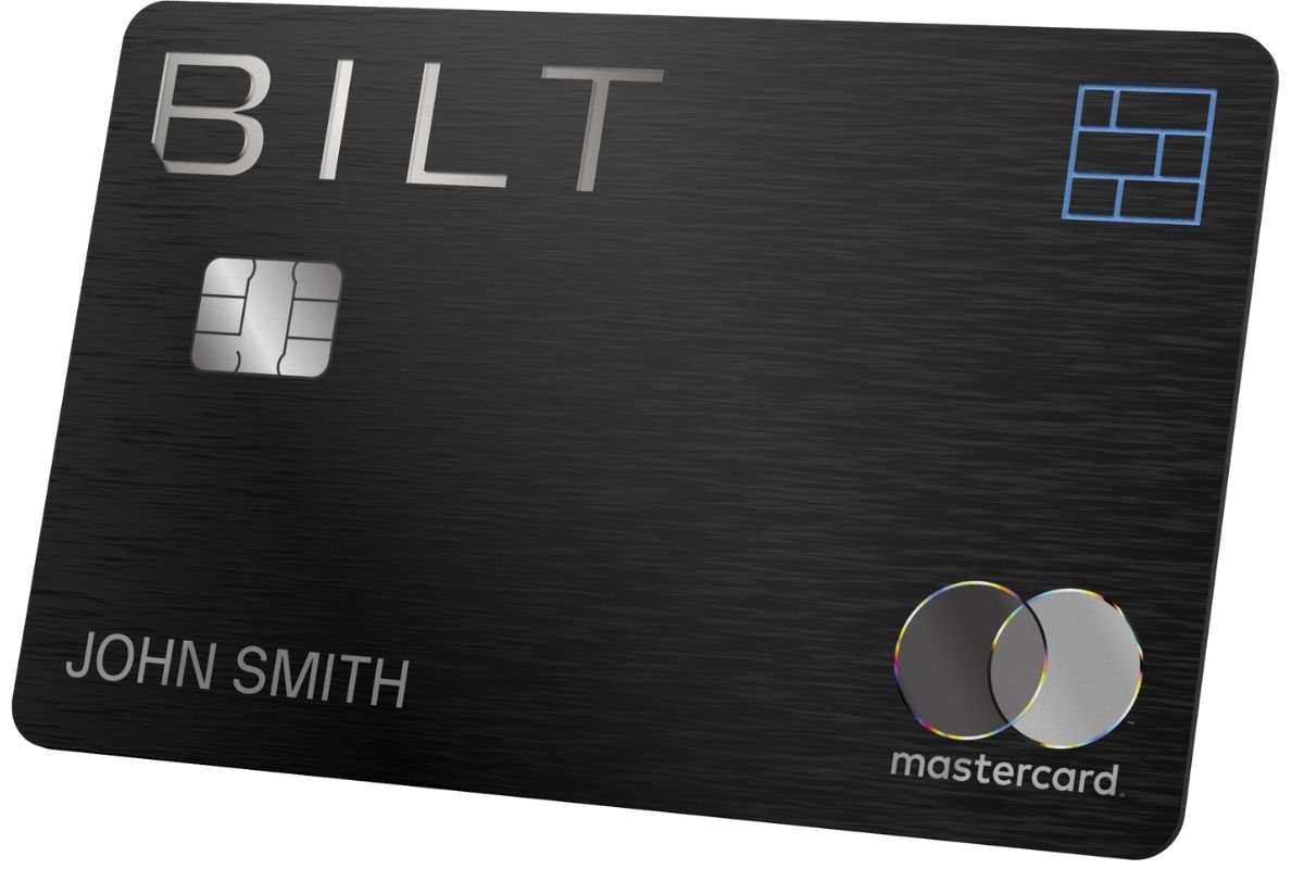 a black credit card with silver and blue text