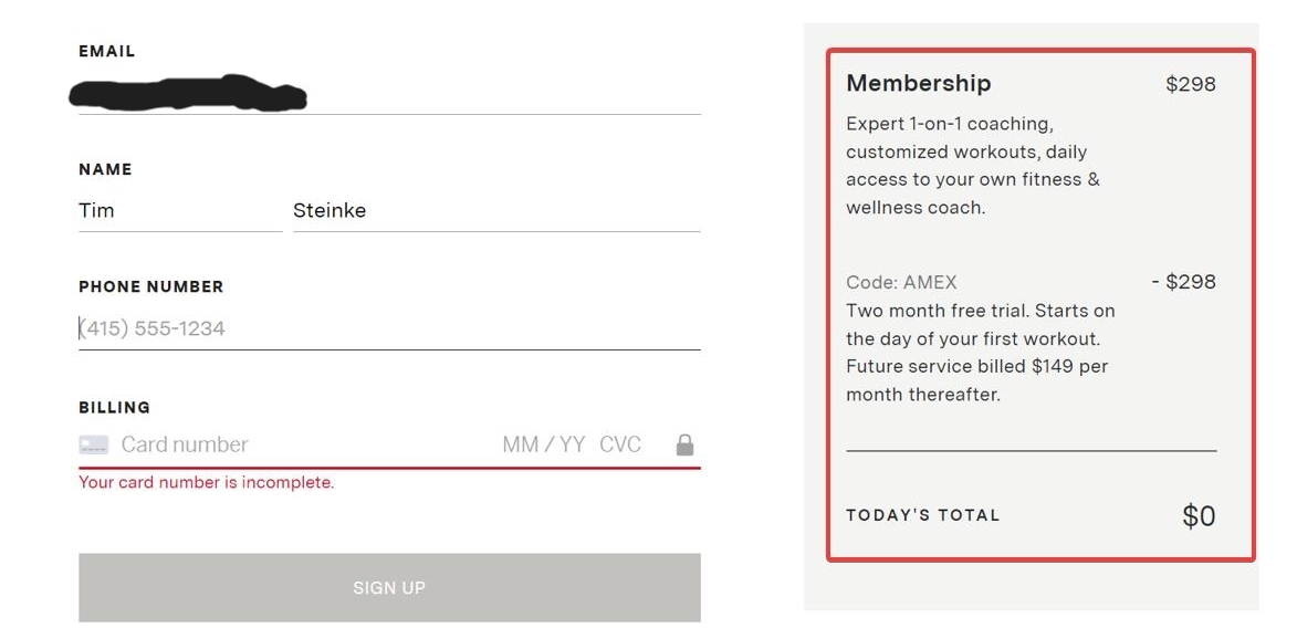 a screenshot of a membership form