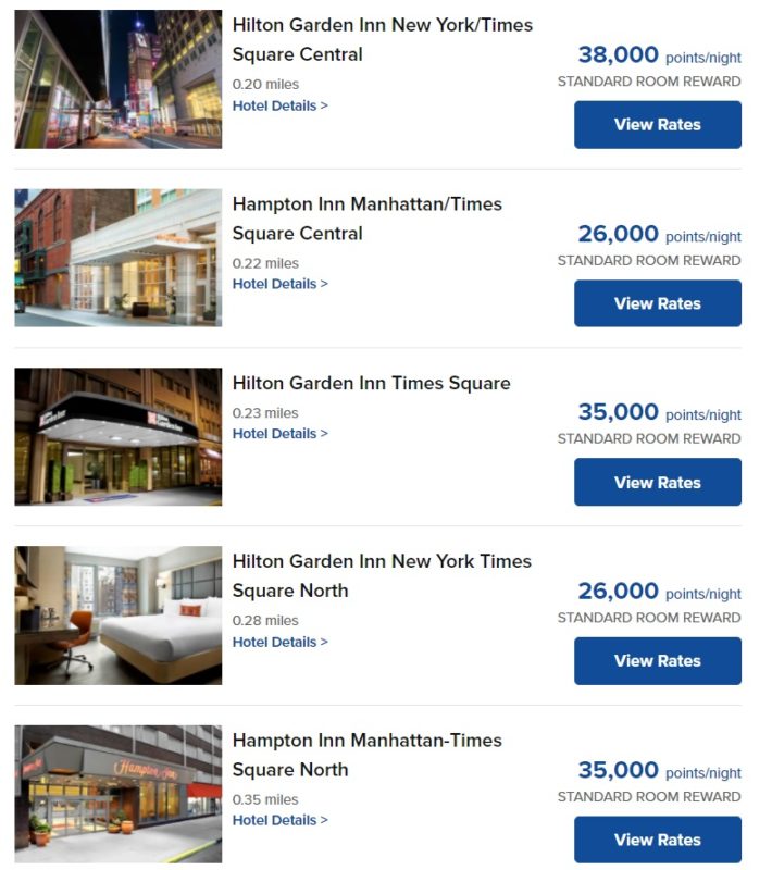 Hilton award pricing in NYC - mid tier