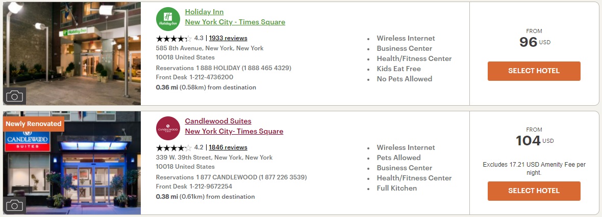 IHG pricing in NYC