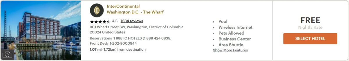 InterContinental Washington D.C. The Wharf - Free night certificate