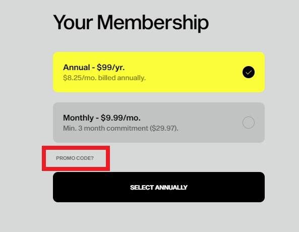 a screenshot of a membership