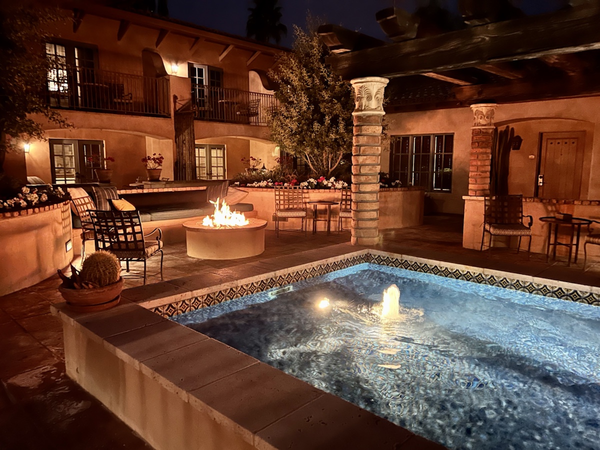 Hyatt's Royal Palm's Resort Scottsdale Fountains and Firepits at night