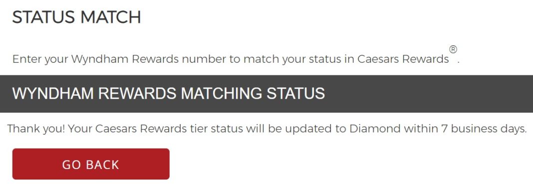 How To Match Wyndham Status To Caesars Rewards (reminder To Match Again)