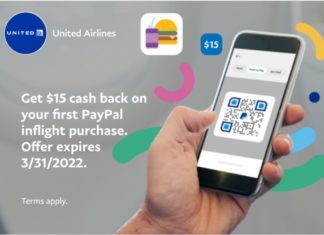 PayPal United $15 in-flight purchase