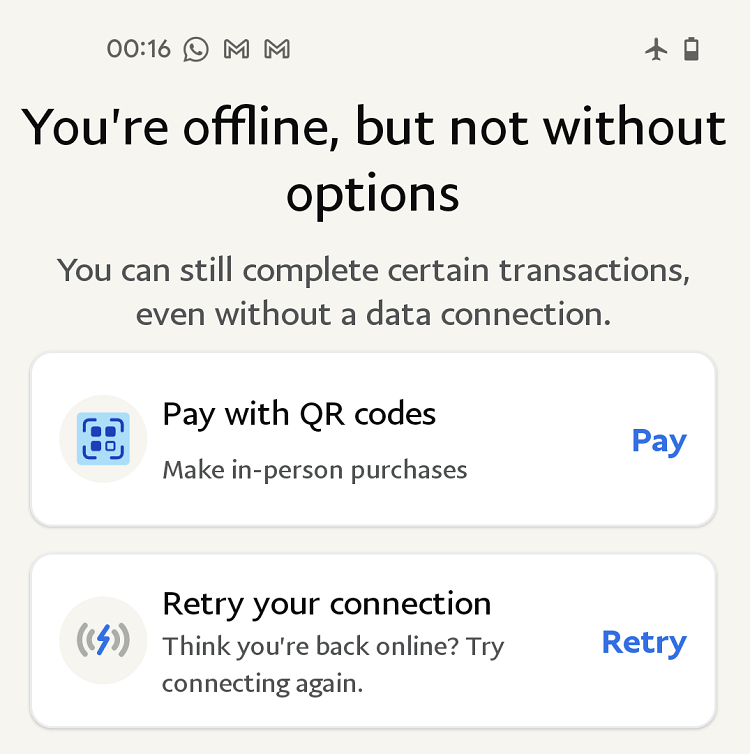 PayPal pay with QR code while offline