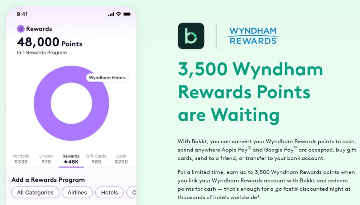 Bakkt Wyndham Rewards 3,500 points