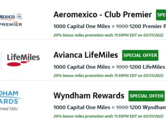 Capital One 20% transfer bonuses 03.01.22